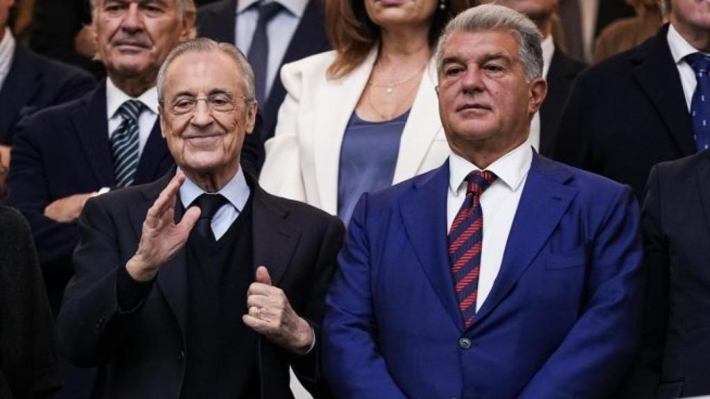 Florentino Pérez y Joan Laporta, en el palco del Santiago Bernabéu