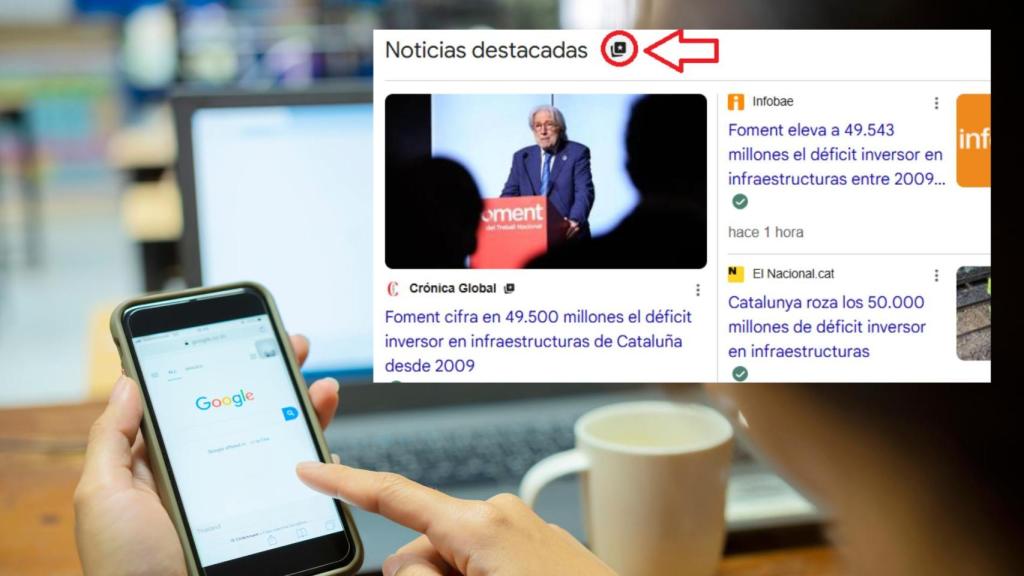 Montaje de la nueva funcionalidad de Google para añadir a Crónica Global en tus fuentes preferidas