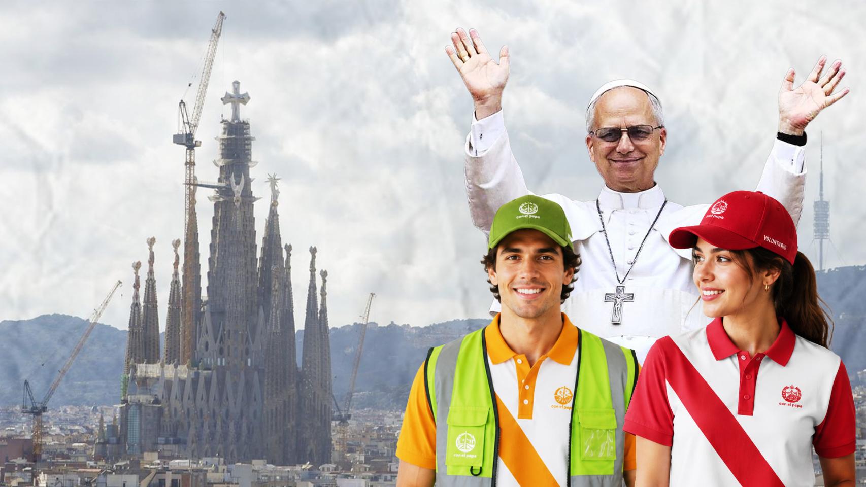 Dos modelos de los uniformes que los voluntarios usarán durante la visita del Papa