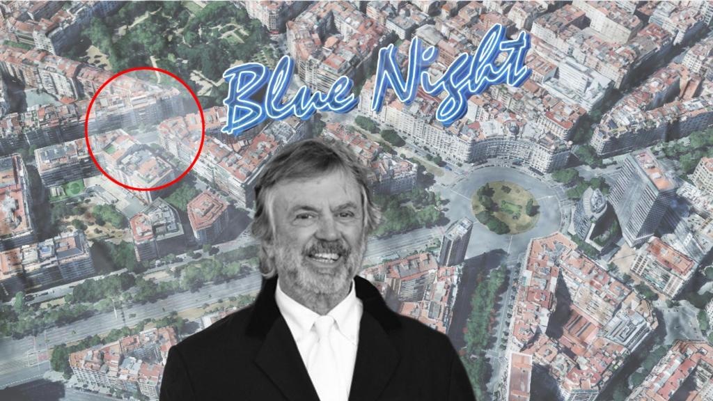 La esquina de Turó Park en la que irá el 'dinner show', Ramon Catalán y el logo del Blue Night