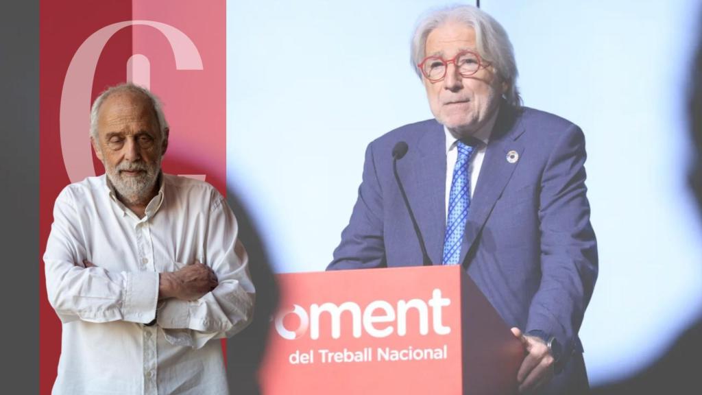 Josep Maria Cortés y una imagen del presidente de Foment, Josep Sánchez Llibre