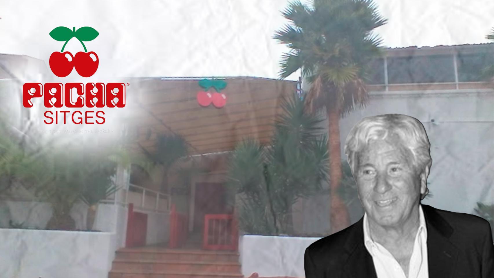 Ricardo Urgell, con el logo de Pachá de fondo y el local de SItges