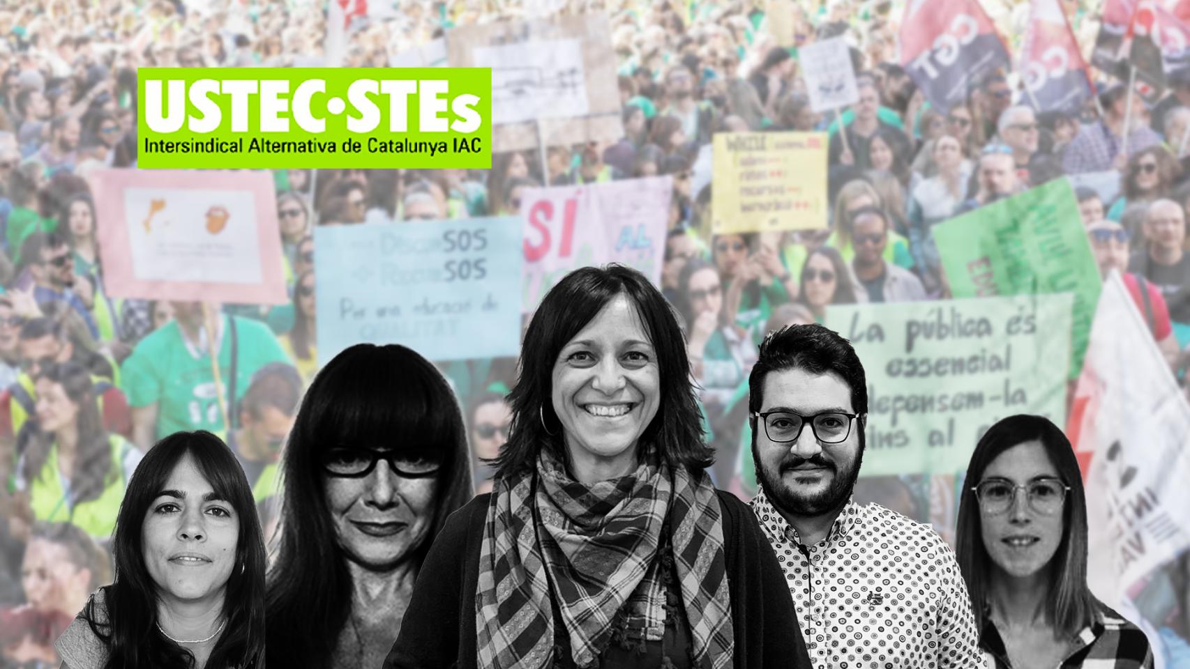 Iolanda Segura (centro) lidera Ustec y los principales cargos del sindicato, de izquierda a derecha: Zahira Berenguer, Laura Iglesias, Andreu Mumbrú y Marta March
