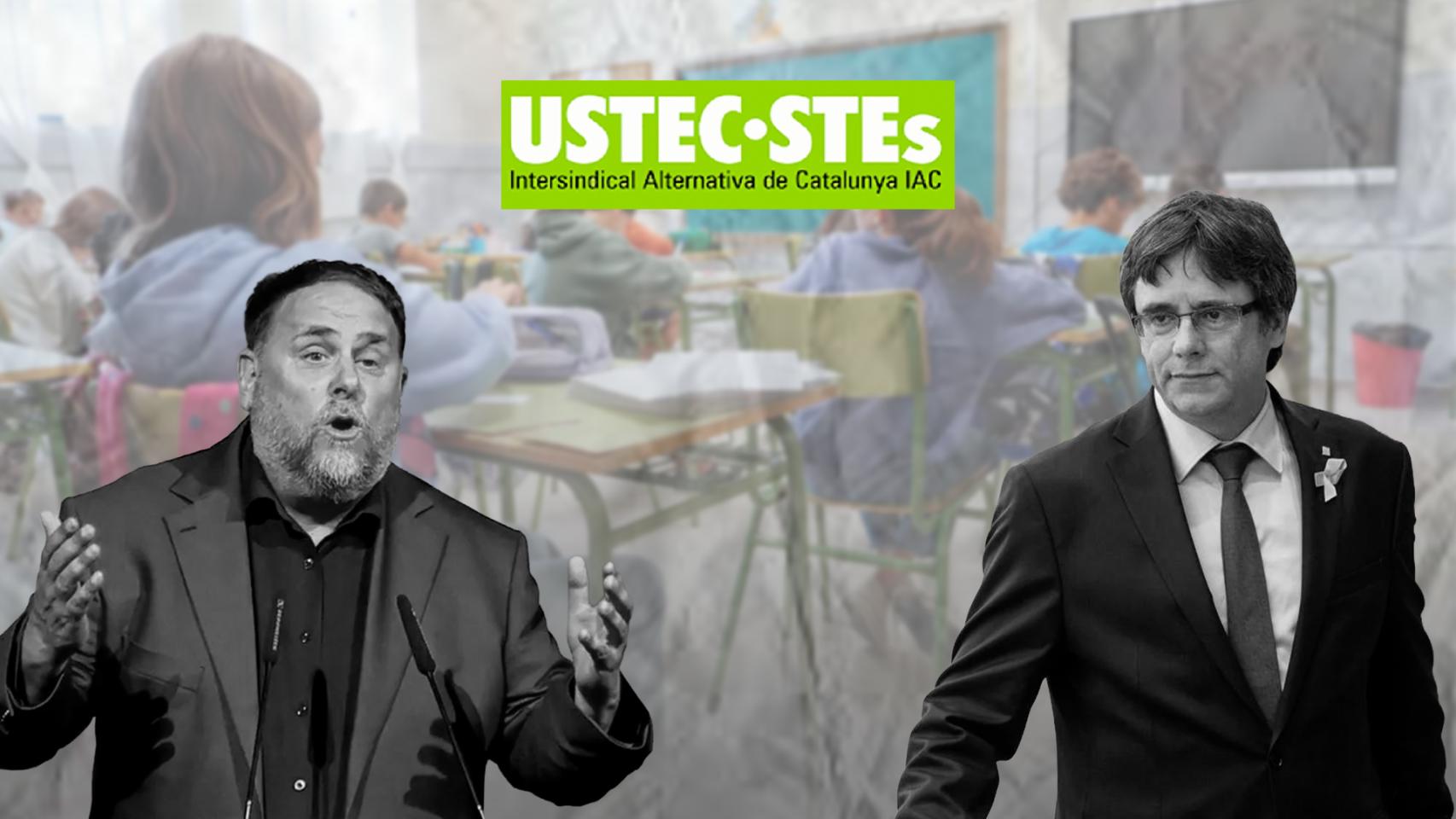 Fotomontaje de Carles Puigdemont y Oriol Junqueras en una clase, junto al logo de USTEC