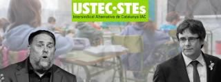 Fotomontaje de Carles Puigdemont y Oriol Junqueras en una clase, junto al logo de USTEC