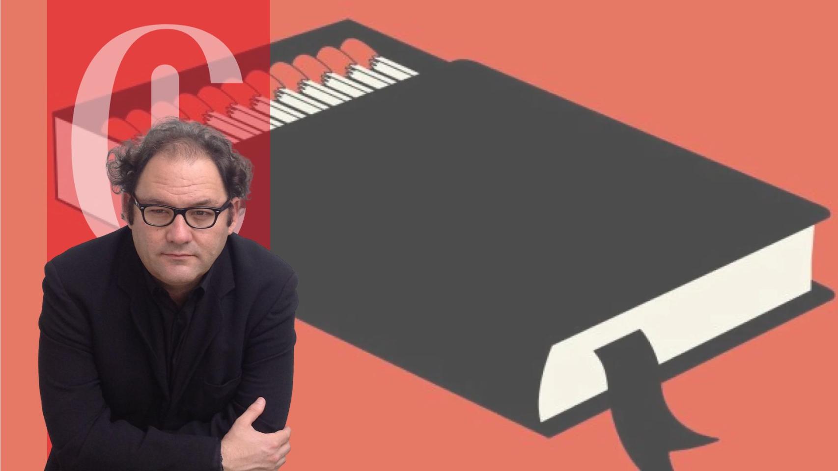 Carlos Mármol y la portada de 'Farenheit 451', de Ray Bradbury (1953). Edición del 60 aniversario de Simon & Schuster.