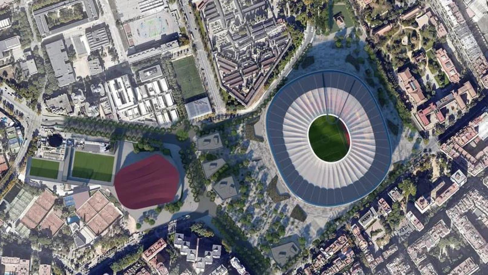 Un render del Espai Barça visto desde arriba