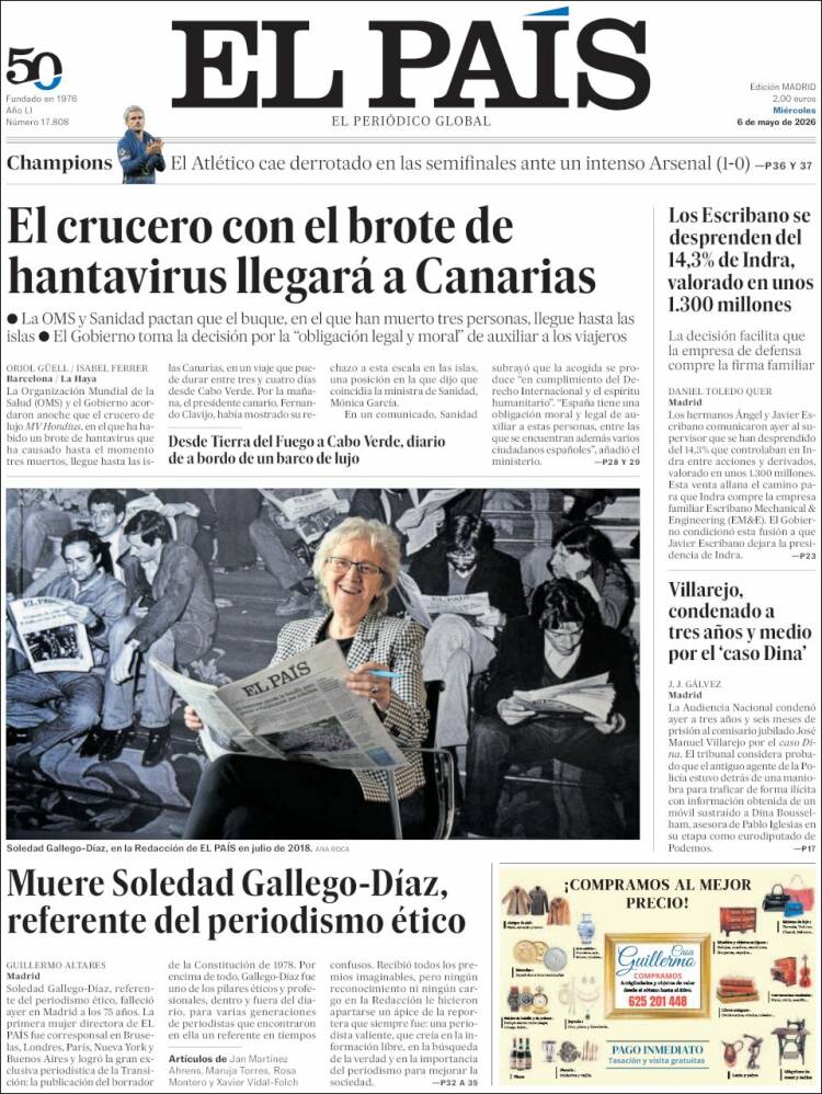 Portada d'El País 6 de maig