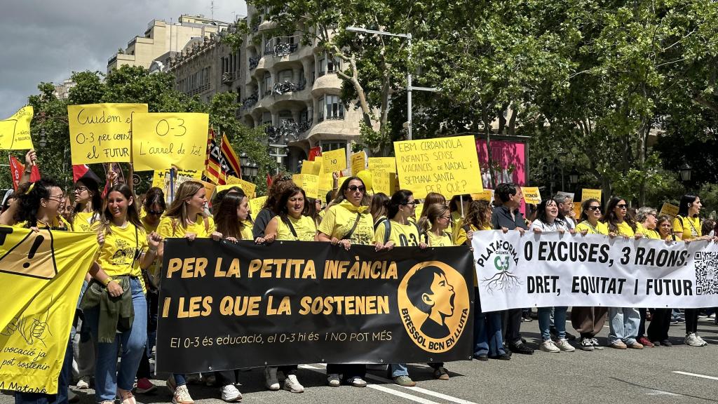 Imagen de la manifestación de los profesores de guardería, este jueves en Barcelona