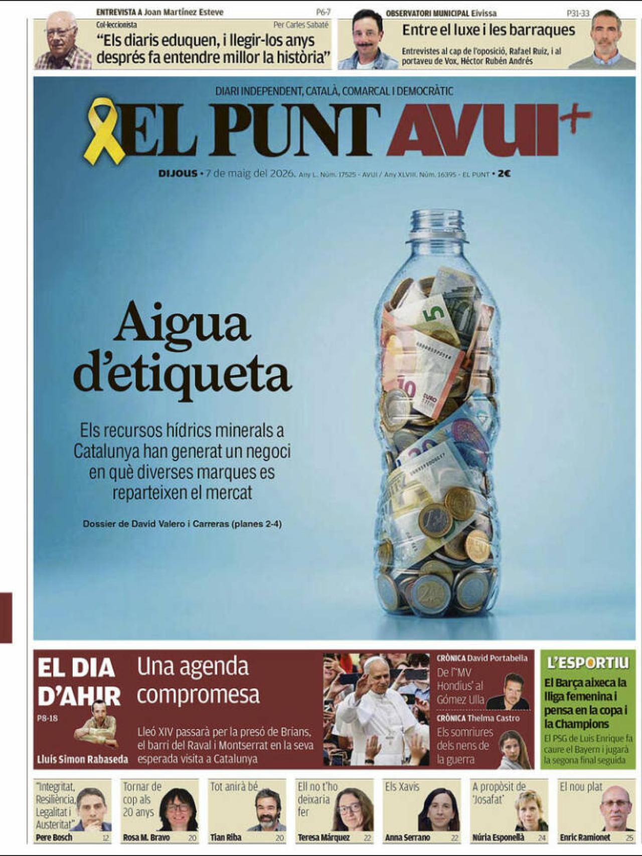 Portada de 'El Punt Avui' el 7 de maig