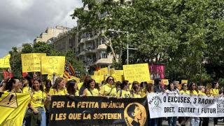 Imagen de la manifestación de los profesores de guardería, este jueves en Barcelona
