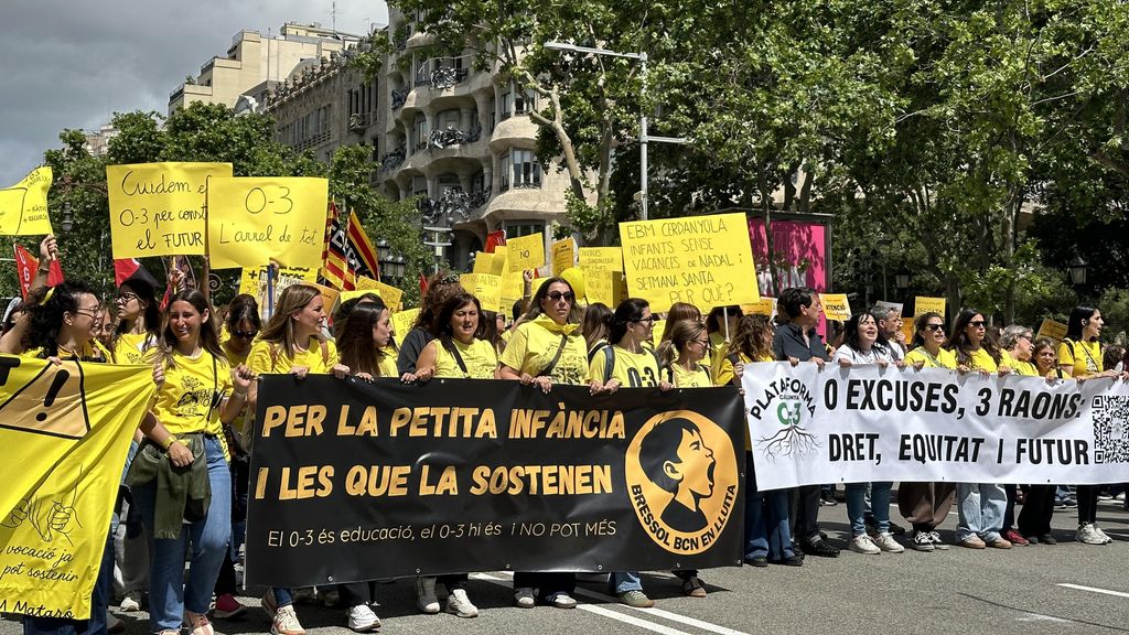 Imagen de la manifestación de los profesores de guardería, este jueves en Barcelona