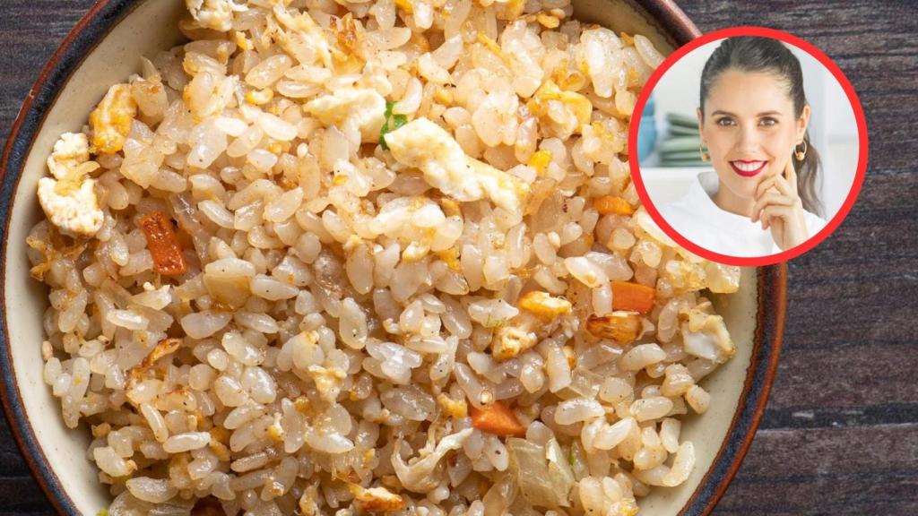 Clara Villalón y plato de arroz