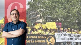 Alejandro Tercero y una imagen de a manifestación de profesores en Cataluña