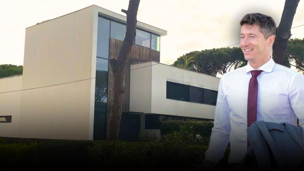 Un montaje con Robert Lewandowski sobre su mansión en Castelldefels