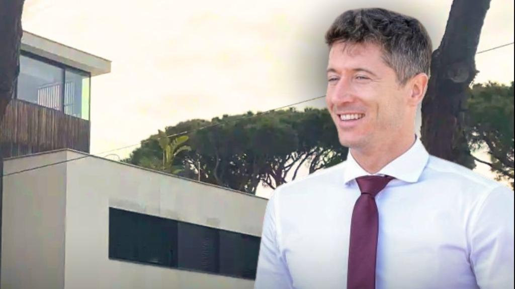 Un montaje con Robert Lewandowski sobre su mansión en Castelldefels