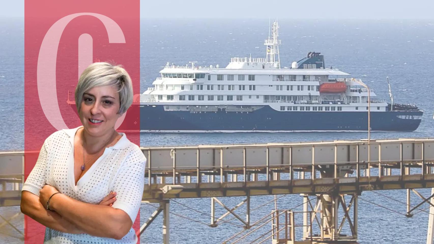 Un montaje con una imagen del Hondius de fondo y una foto de Núria González