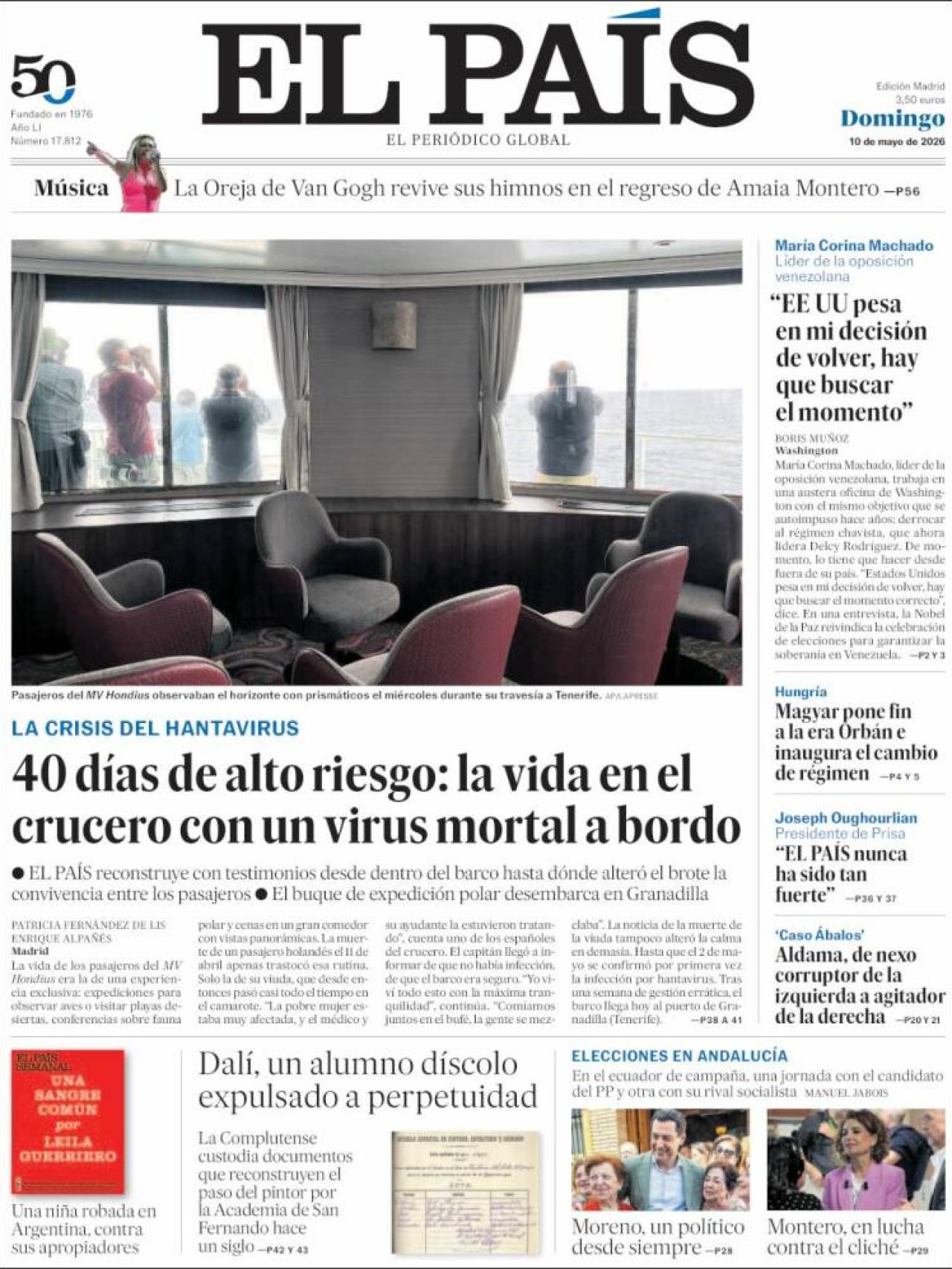 Portada de 'El País' el 10 de maig