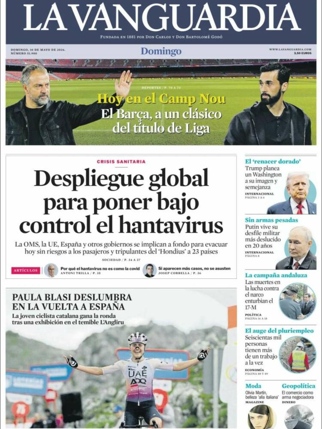 Portada de 'La Vanguardia' el 10 de maig