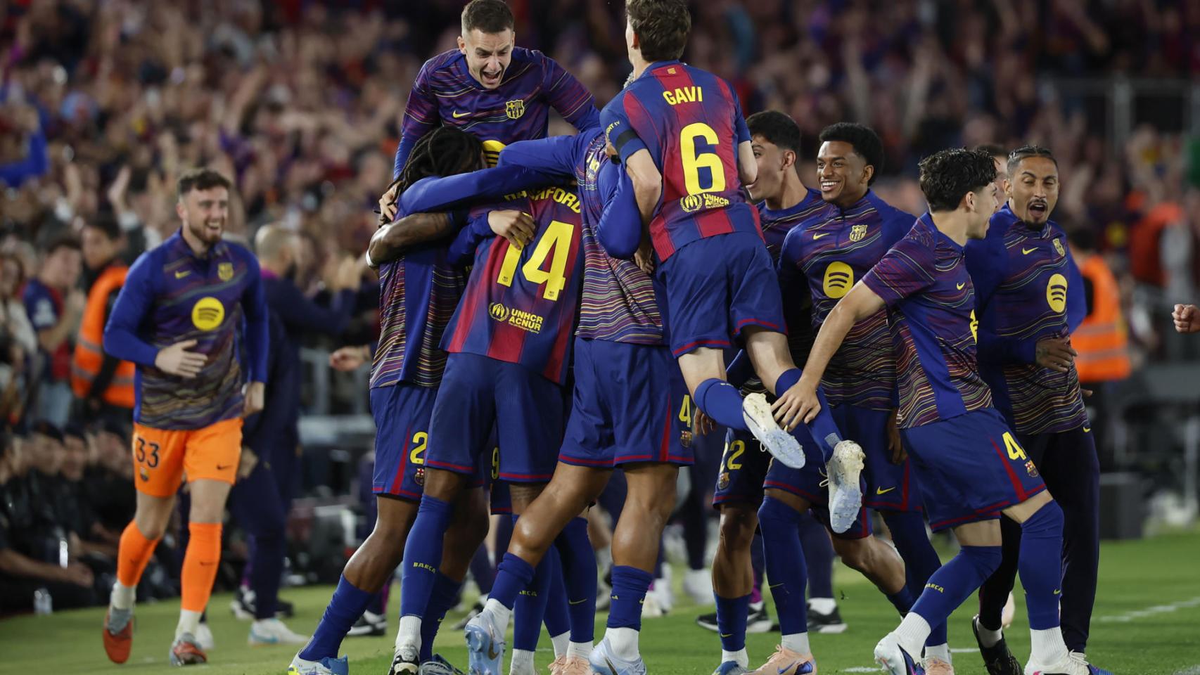 El Barça celebra el gol de Marcus Rashford al Real Madrid