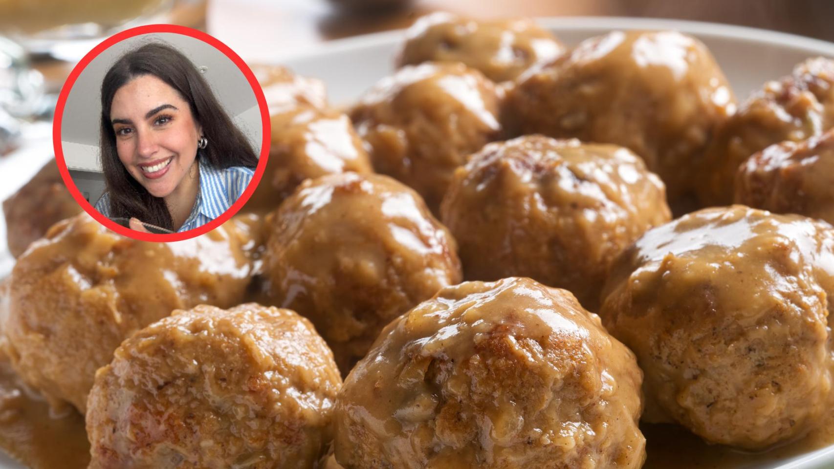 Sofía Cruz y plato de albóndigas