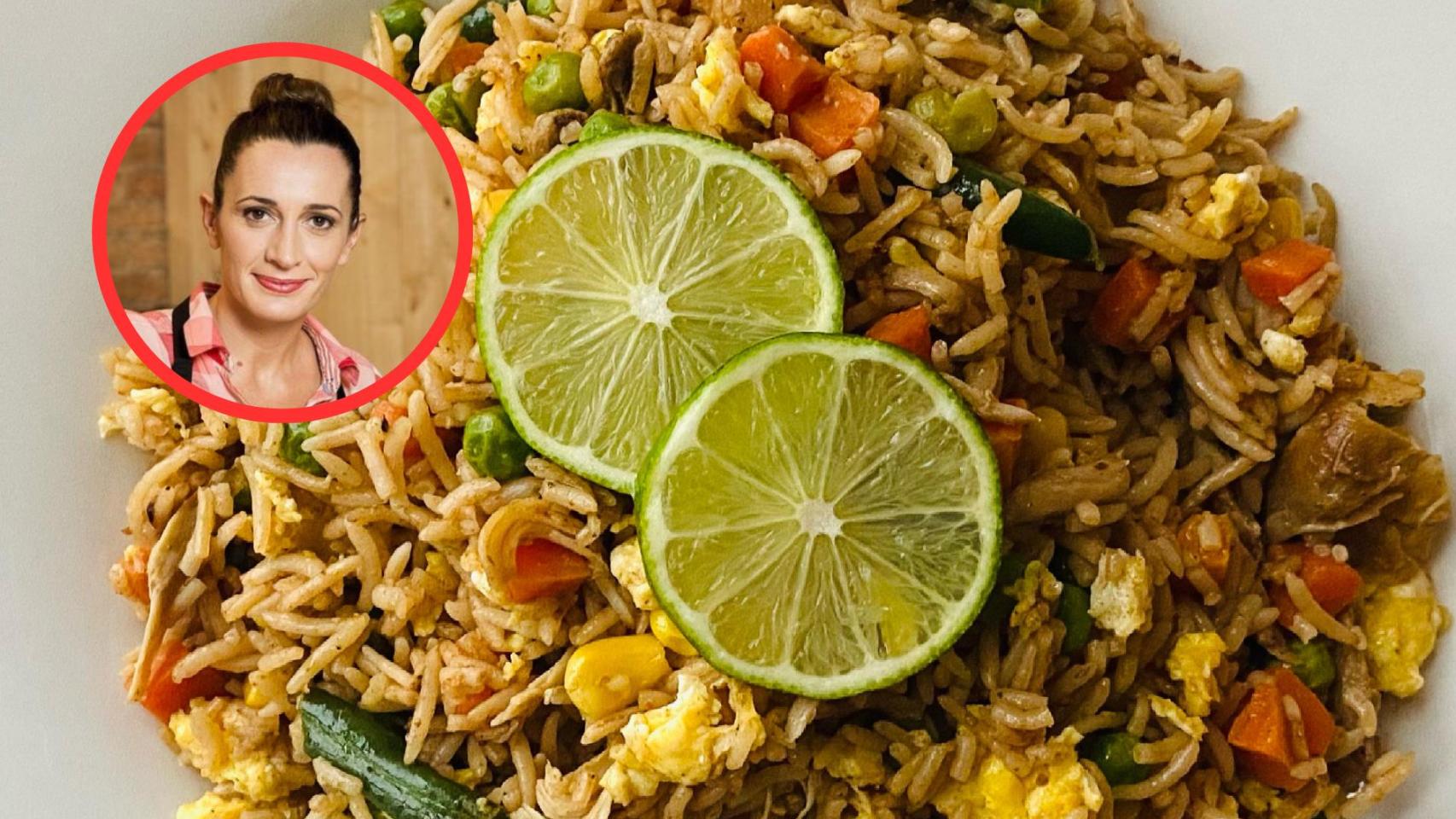 Begoña Rodrigo y plato de arroz
