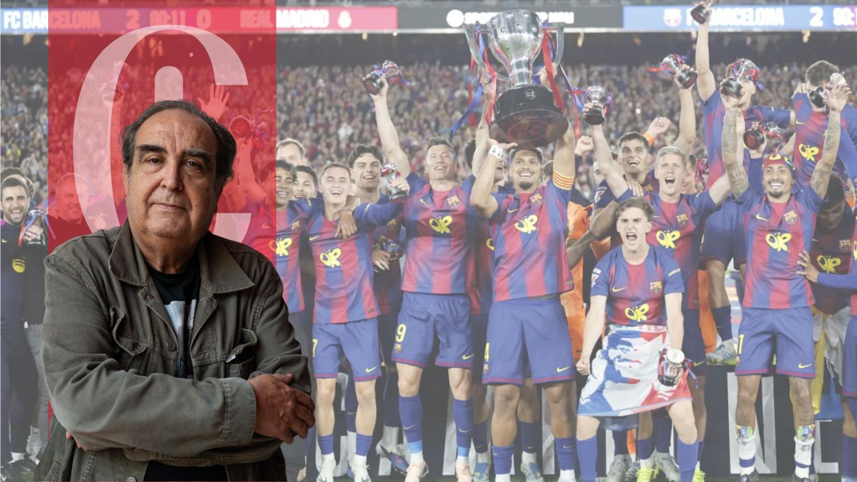 Ramón de España y los jugadores del Barça celebrando su 29º título de Liga