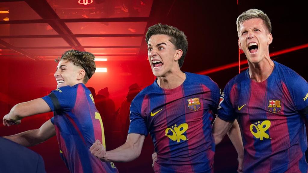 Laporta, Fermín, Gavi y Olmo en un fotomontaje