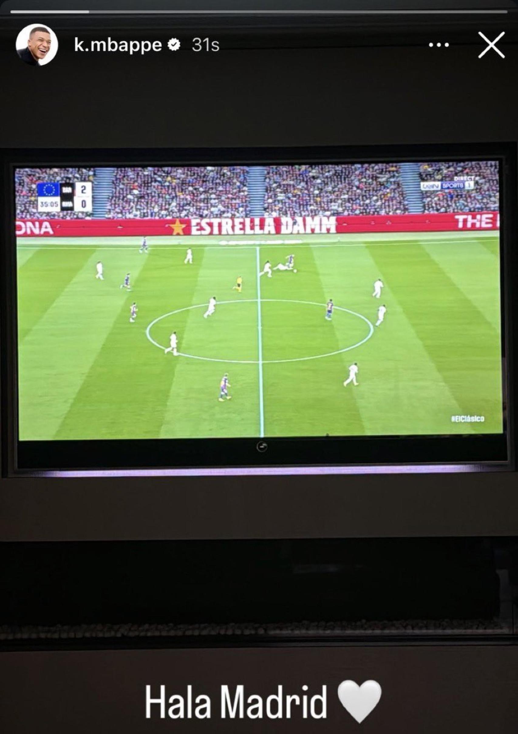 'Story' de Mbappé en Instagram viendo el clásico