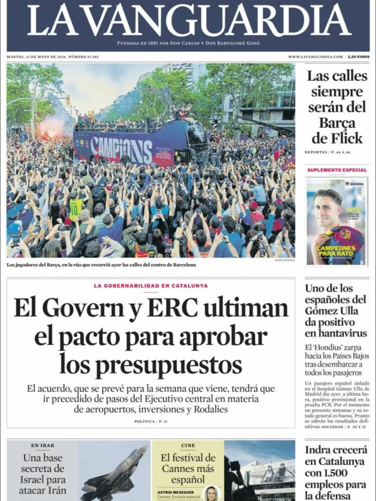 Portada de 'La Vanguardia' el 12 de maig