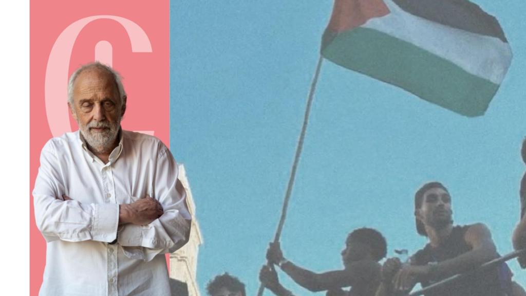 Josep Maria Cortés y una imagen de Lamine Yamal con la bandera 'estelada' independentista