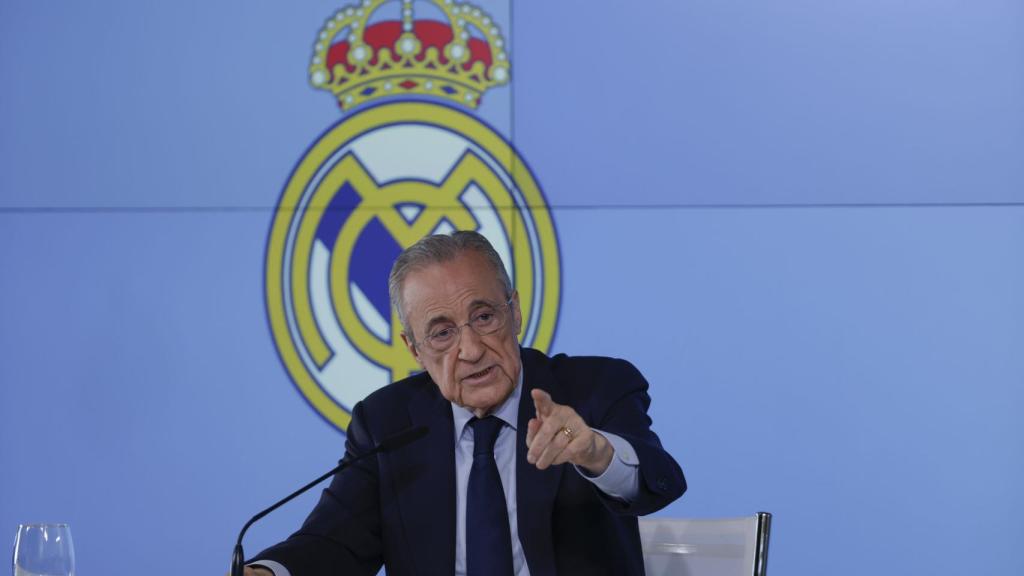 Florentino Pérez, en la rueda de prensa convocada tras la reunión de junta directiva del Real Madrid