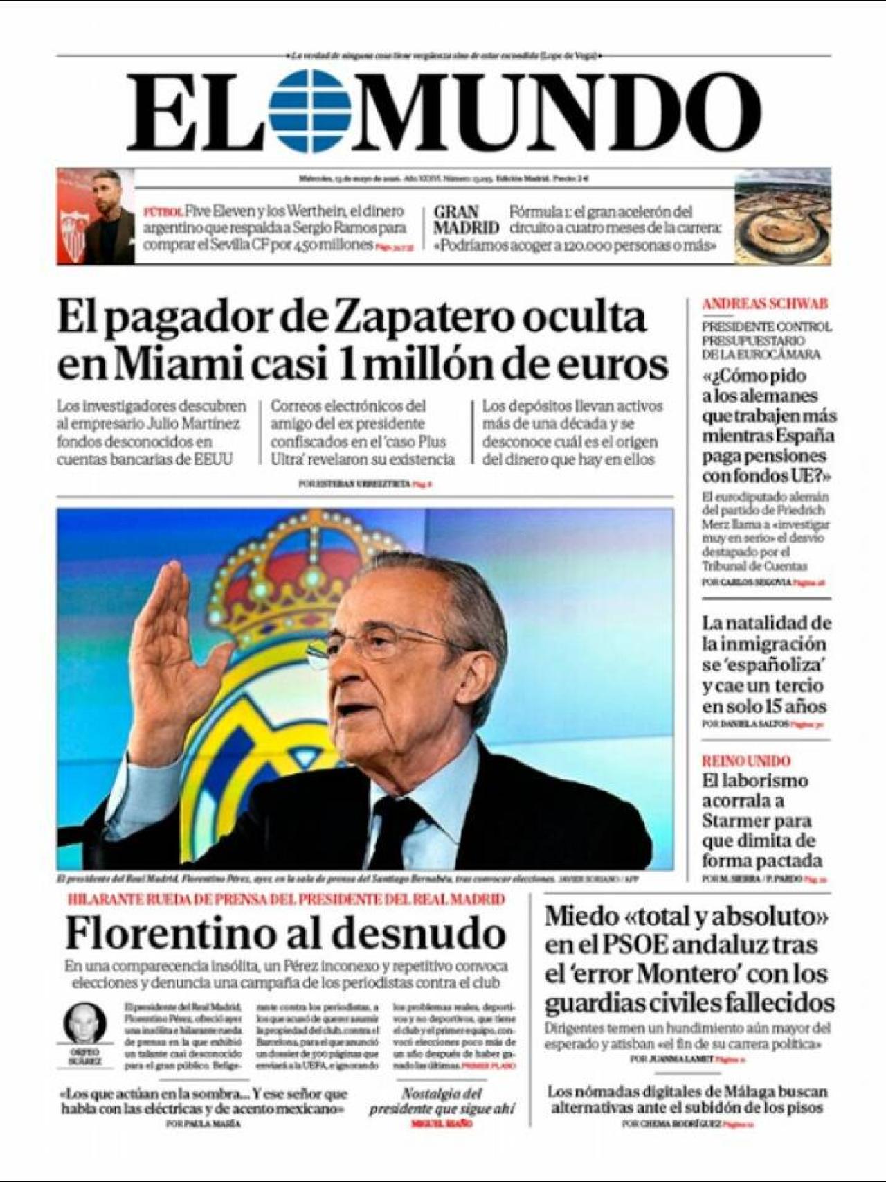 Portada de 'El Mundo' el 13 de mayo