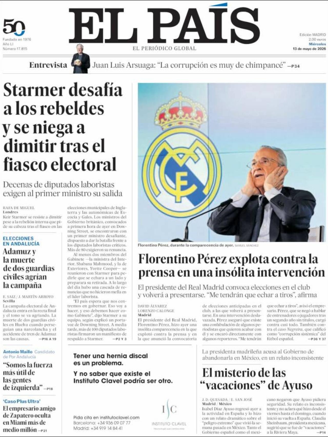 Portada d'‘El País’ el 13 de maig