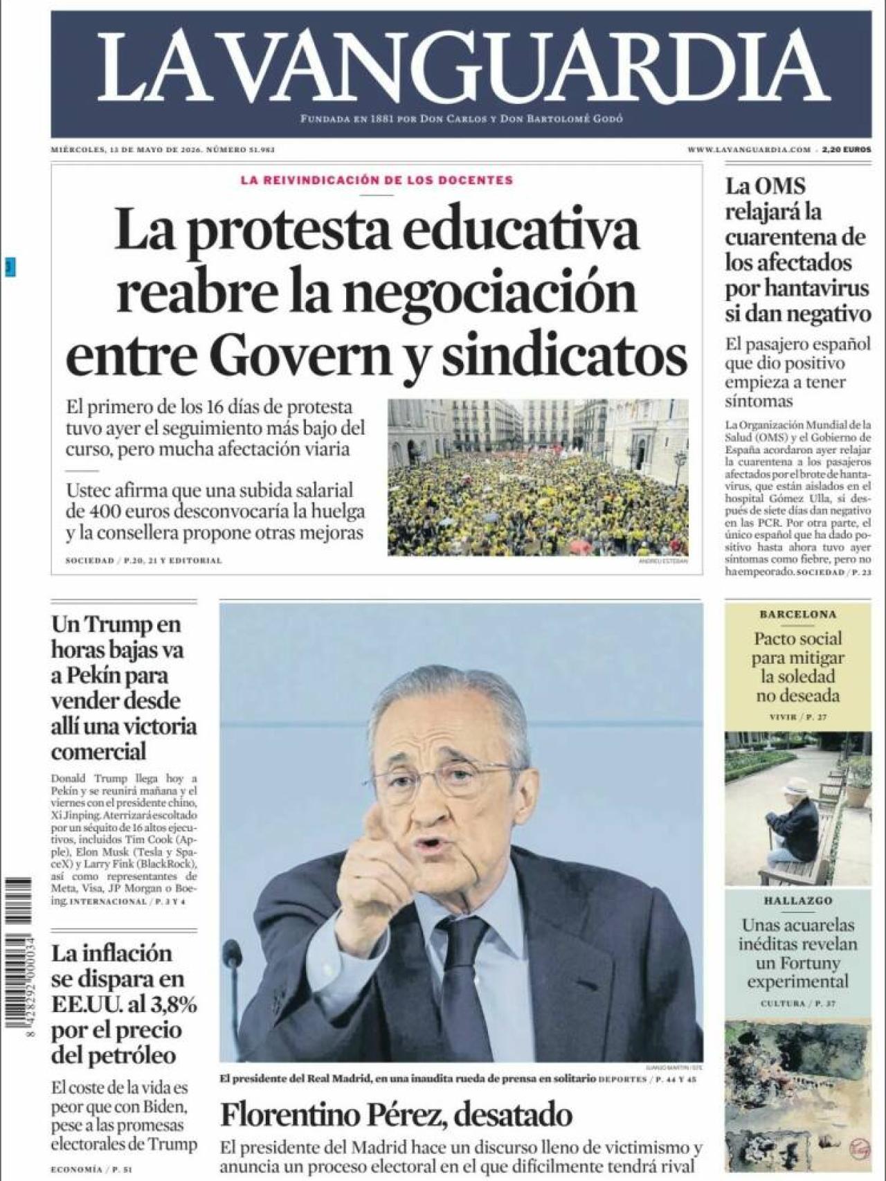 Portada de 'La Vanguardia' el 13 de maig