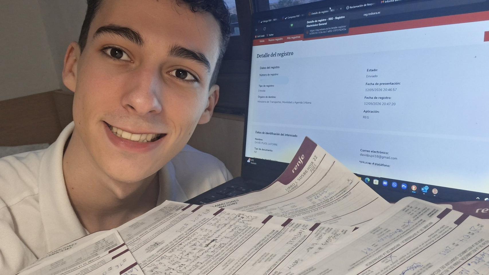 David Pujol, el joven que ha denunciado a Transportes y Territori por los perjuicios causados por el funcionamiento de Rodalies