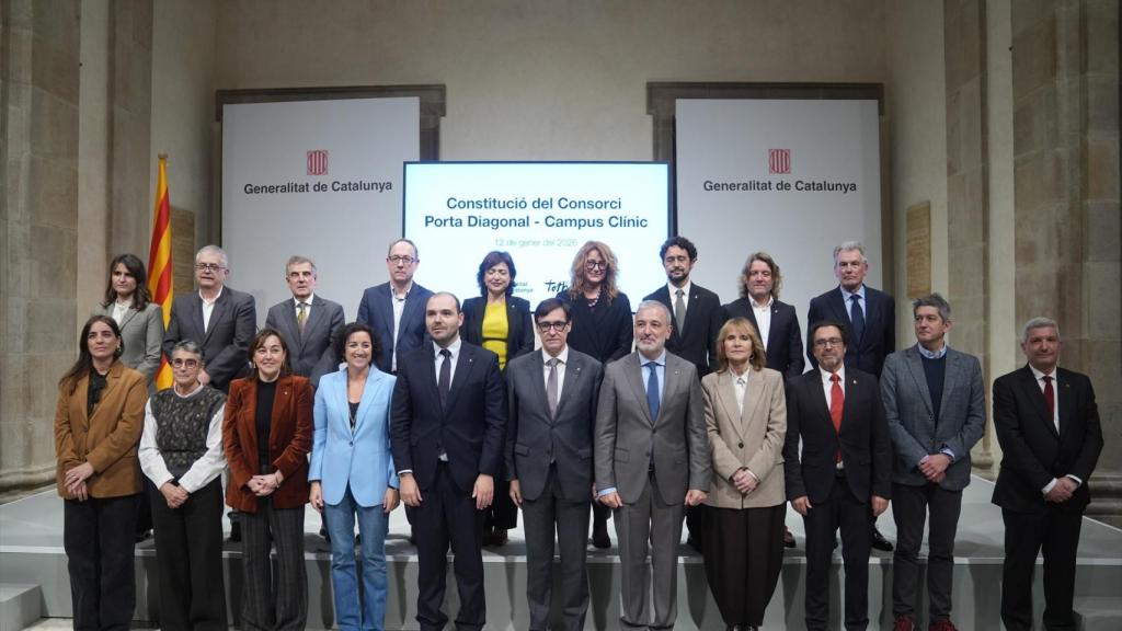 El presidente de la Generalitat, Salvador Illa, y el alcalde de Barcelona, Jaume Collboni, encabezaron a puerta cerrada la constitución del Consorci Porta Diagonal-Campus Clínic, el 12 de enero de 2026