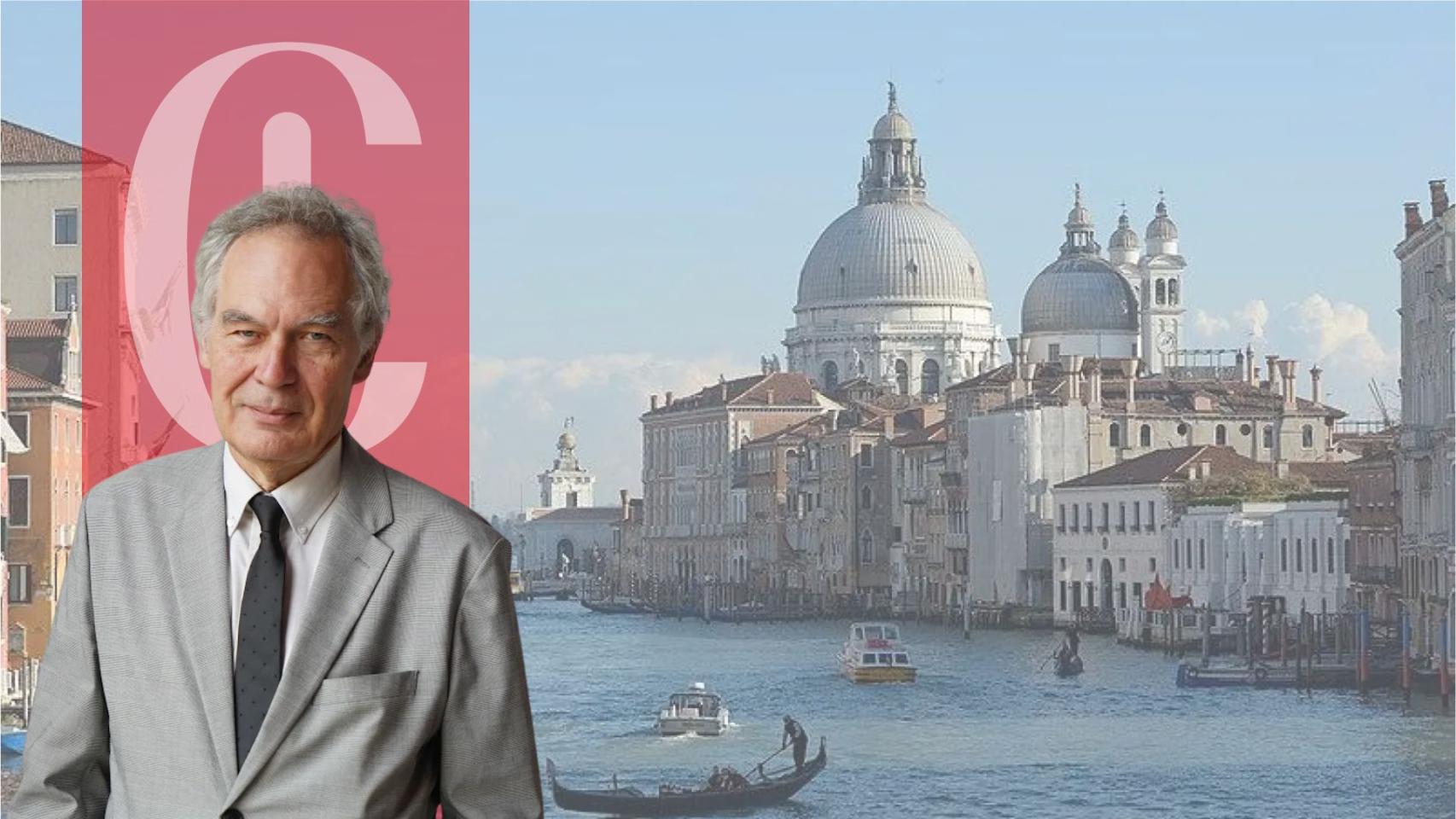 Ignacio Vidal-Folch y una imagen del Gran Canal de Venecia
