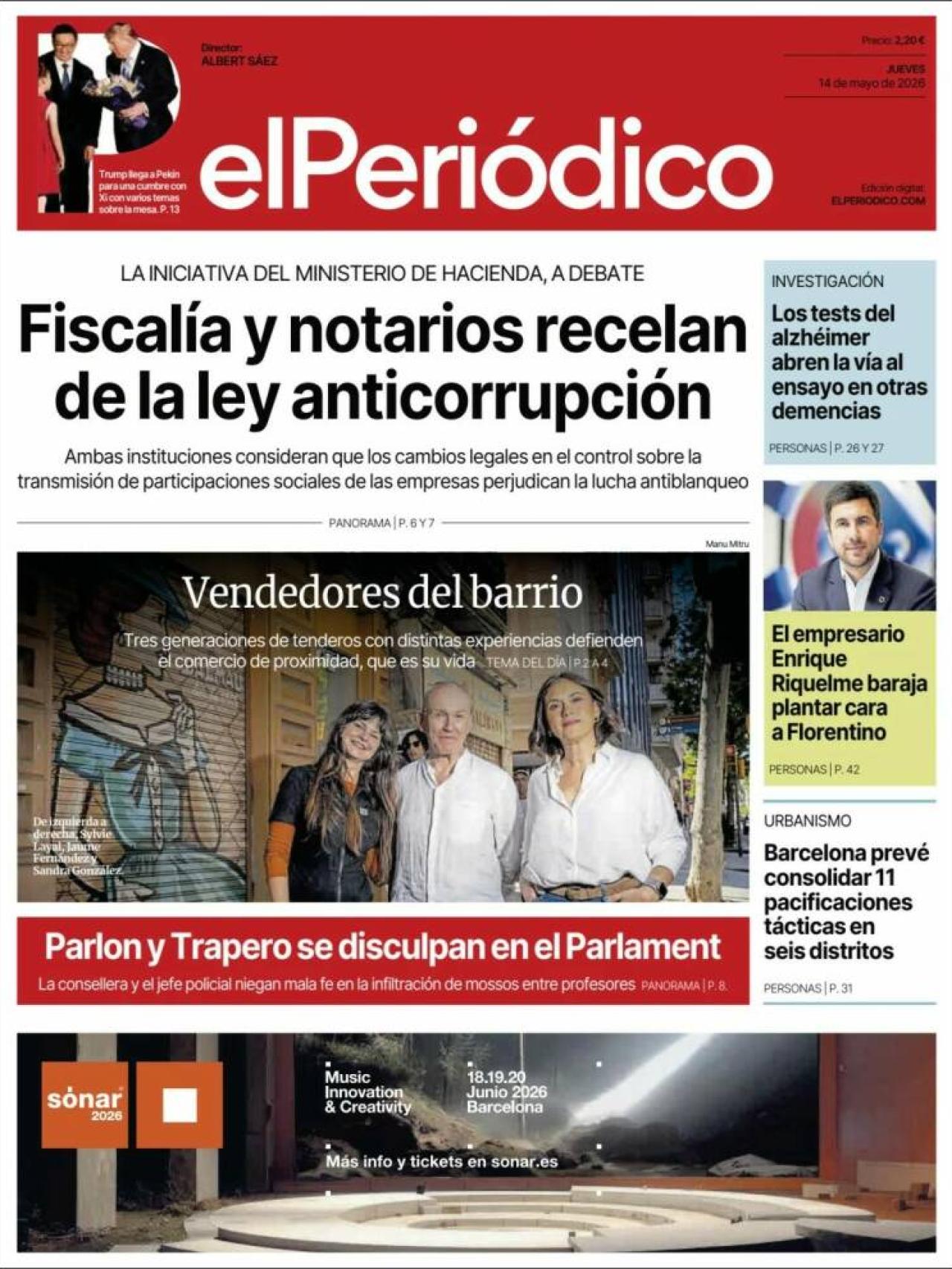Portada d''El Periódico' el 14 de maig