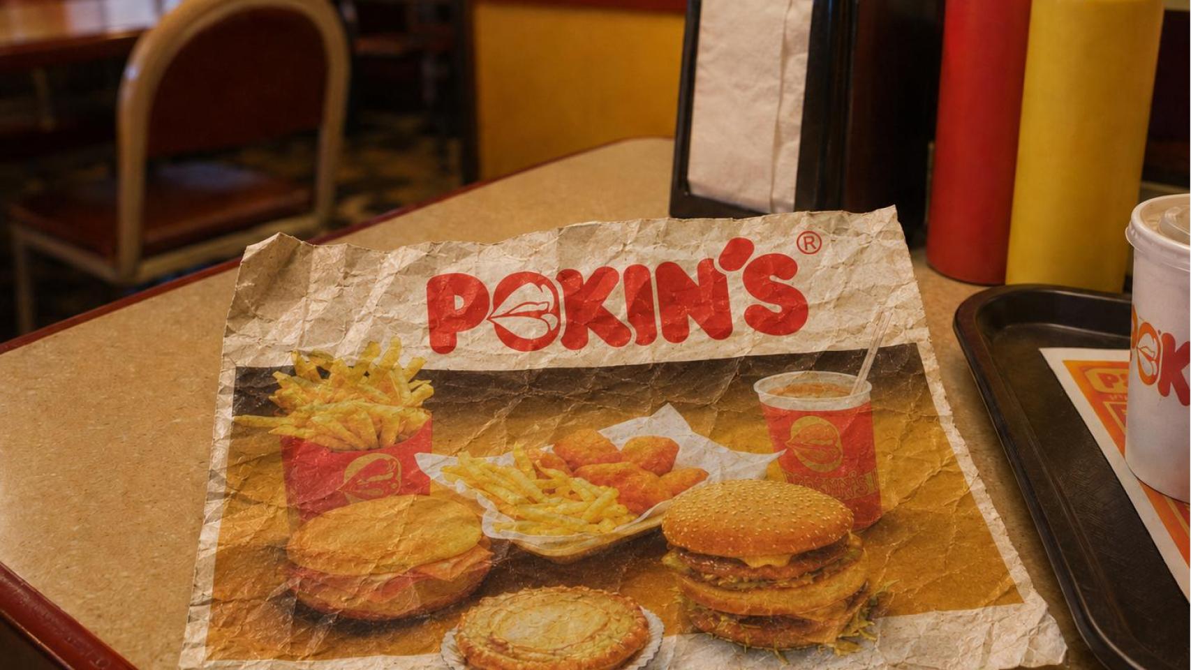 Una recreación con Inteligencia Artificial de un anuncio de Pokin's en una hamburguesería