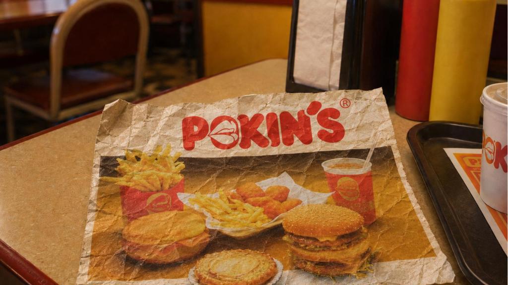 Una recreación con Inteligencia Artificial de un anuncio de Pokin's en una hamburguesería