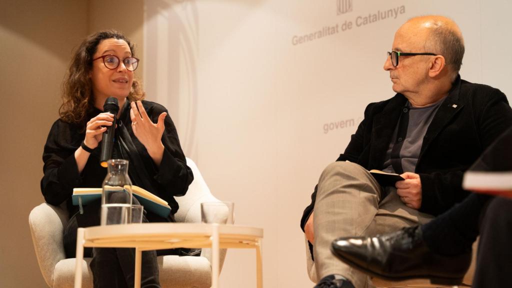 Anna Maria Iglesia i Xavier Fina, en el debat de 'Letra Global', al Palau Robert