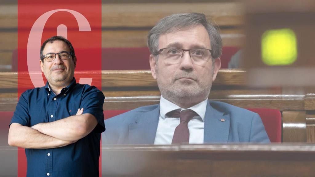 Alejandro Tercero y una imagen del 'conseller' de Política Lingüística de la Generalitat de Cataluña, Francesc Xavier Vila