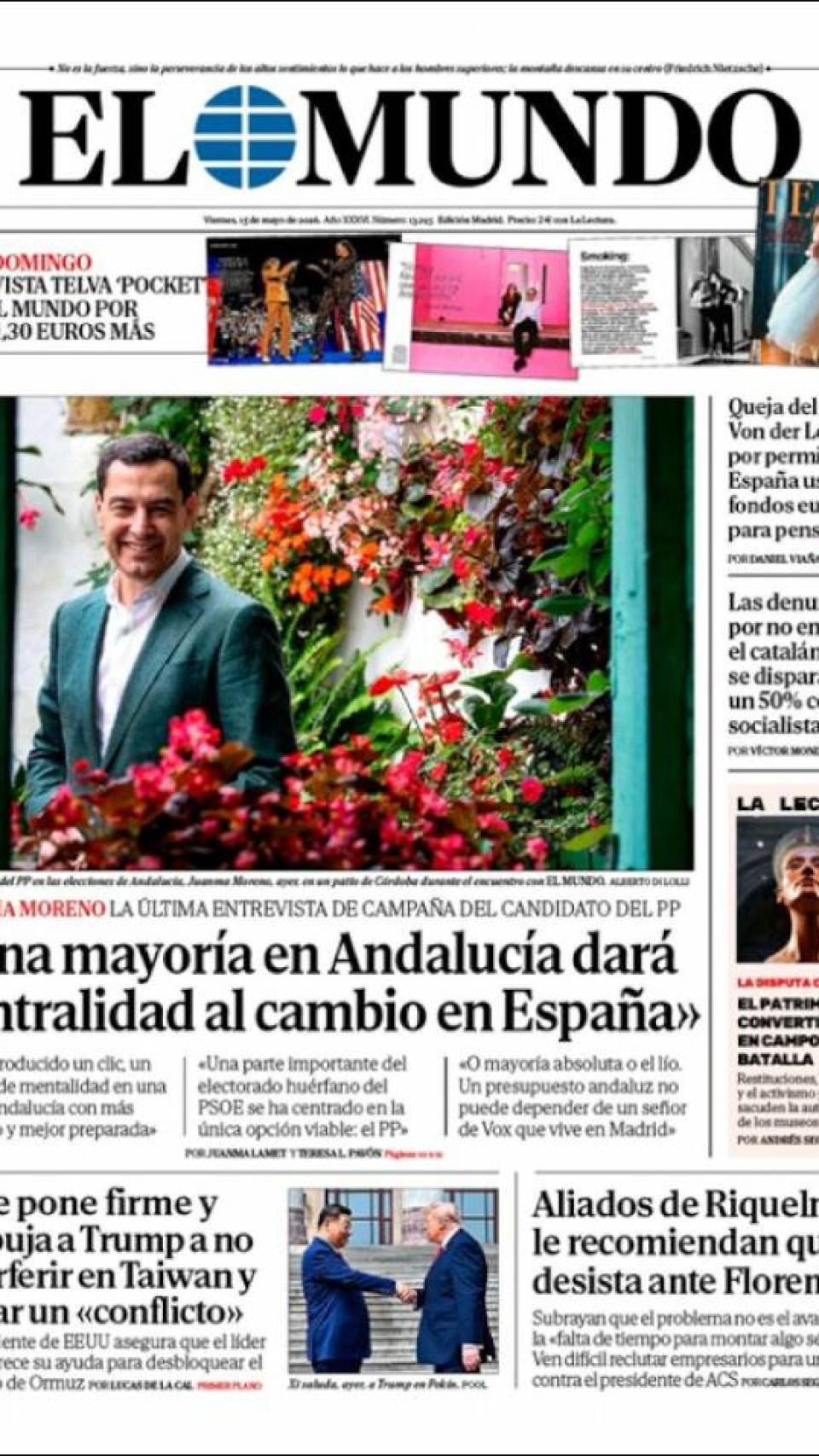 Portada d'‘El País’ el 15 de maig
