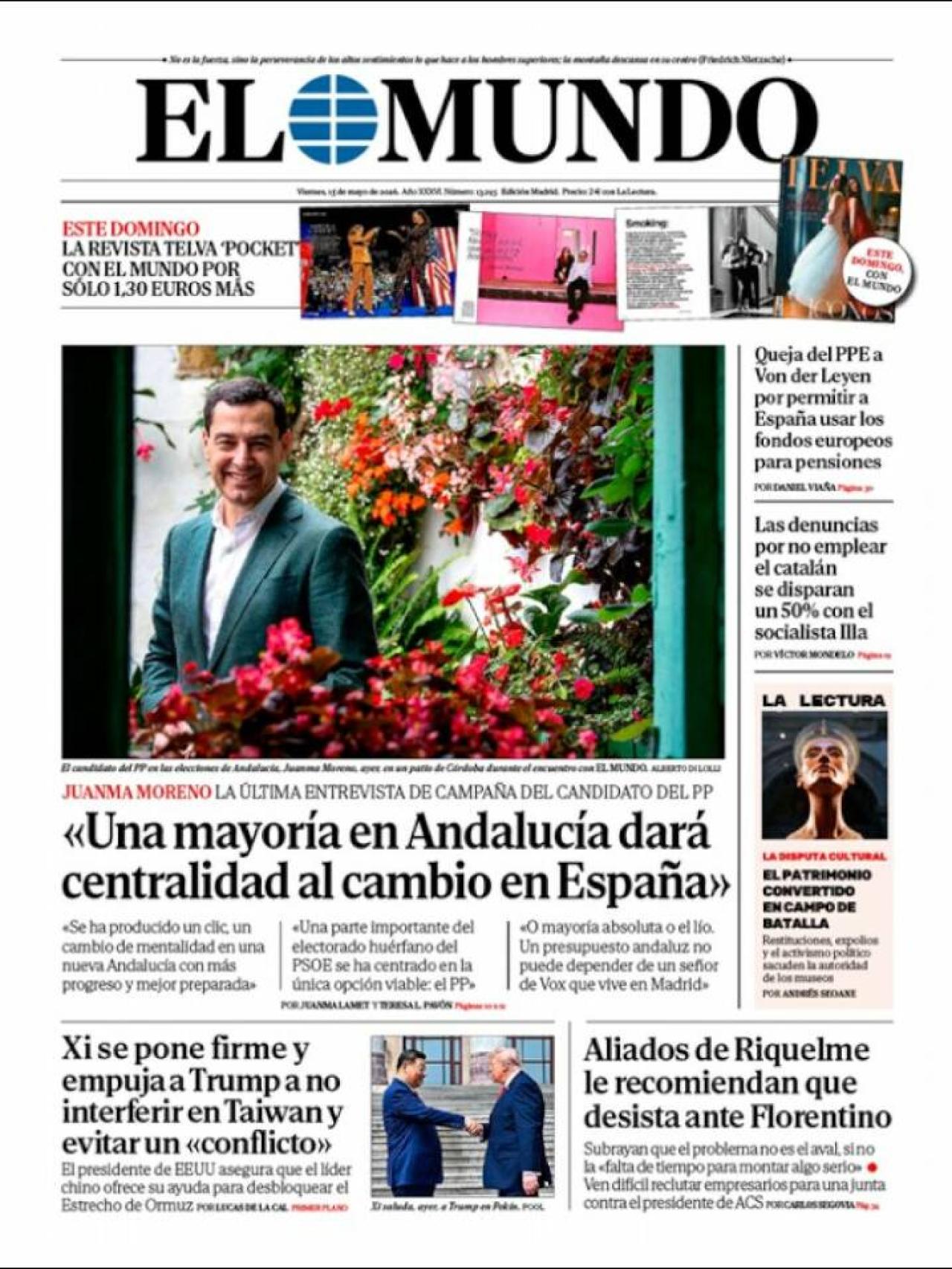 Portada d'El Mundo el 15 de maig