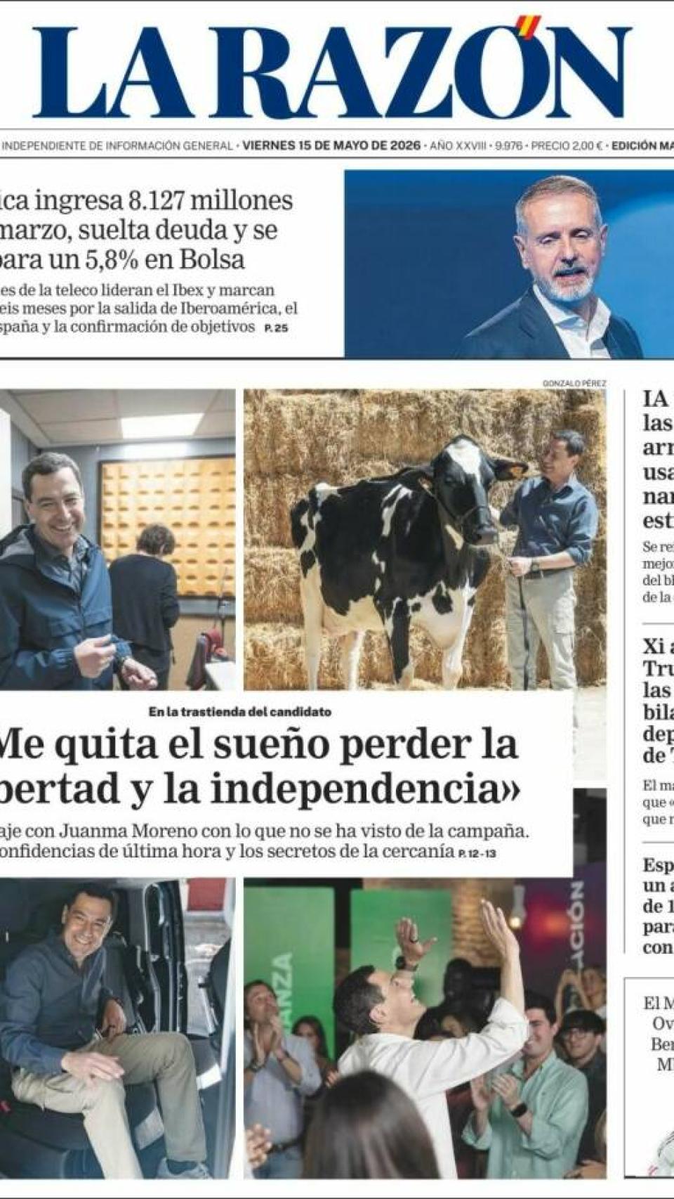 Portada de 'La Razón' el 15 de maig