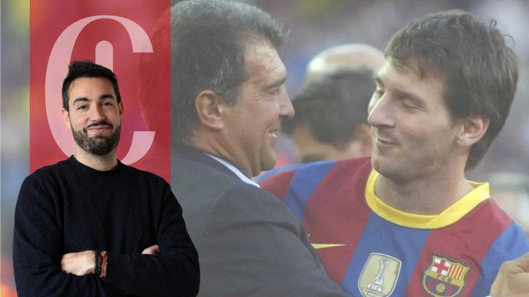 El director de Culemanía, Víctor Malo, y una imagen de Joan Laporta y Leo Messi de su etapa en el Barça