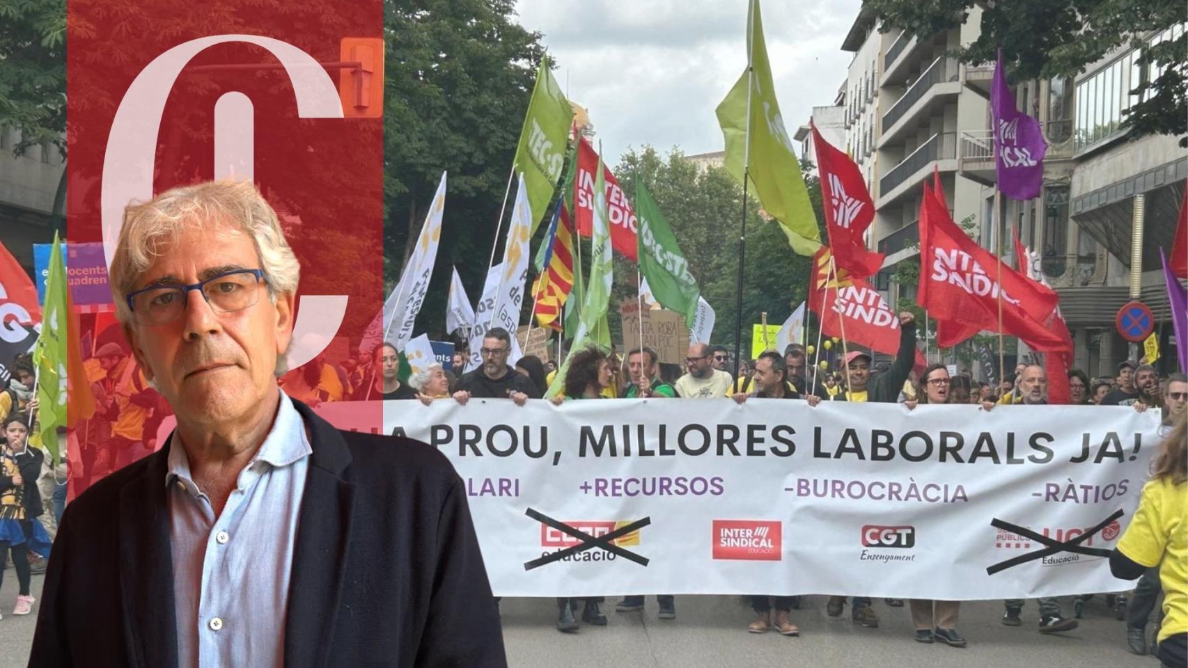 Fotomontaje de la huelga de profesores en Girona (mayo 2026)