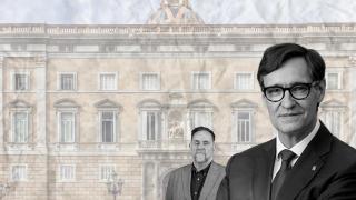 Fotomontaje de Salvador Illa y Oriol Junqueras, frente al Palau de la Generalitat