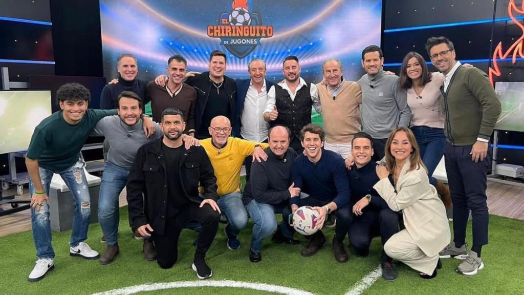 Tot l'equip d'El Chiringuito al plató de La Sexta durant un programa especial amb Andy i Lucas